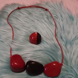 Orange and Black Stone Necklace, Resin Necklace And Ring Set, The Ring Is #5